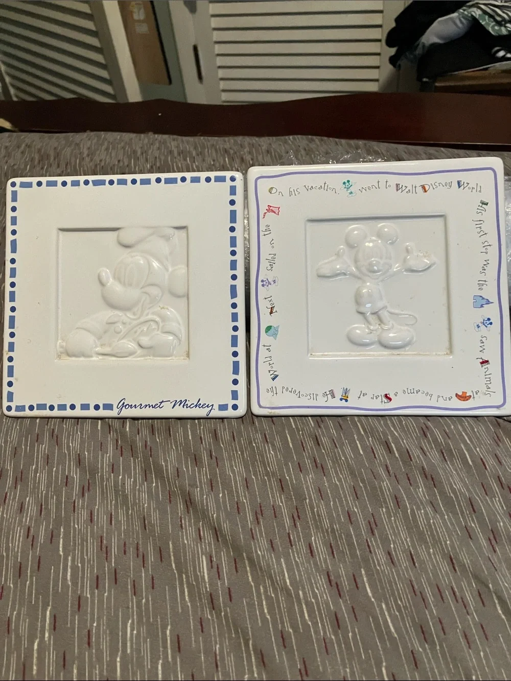 Vintage Set Of Disney Porcelain Embossed Mickey Mouse Trivets